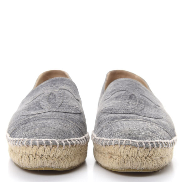 Chanel Gray Striated Suede Interlocking CC Logo Cap Toe Espadrilles Flats 40 - Picture 3 of 10